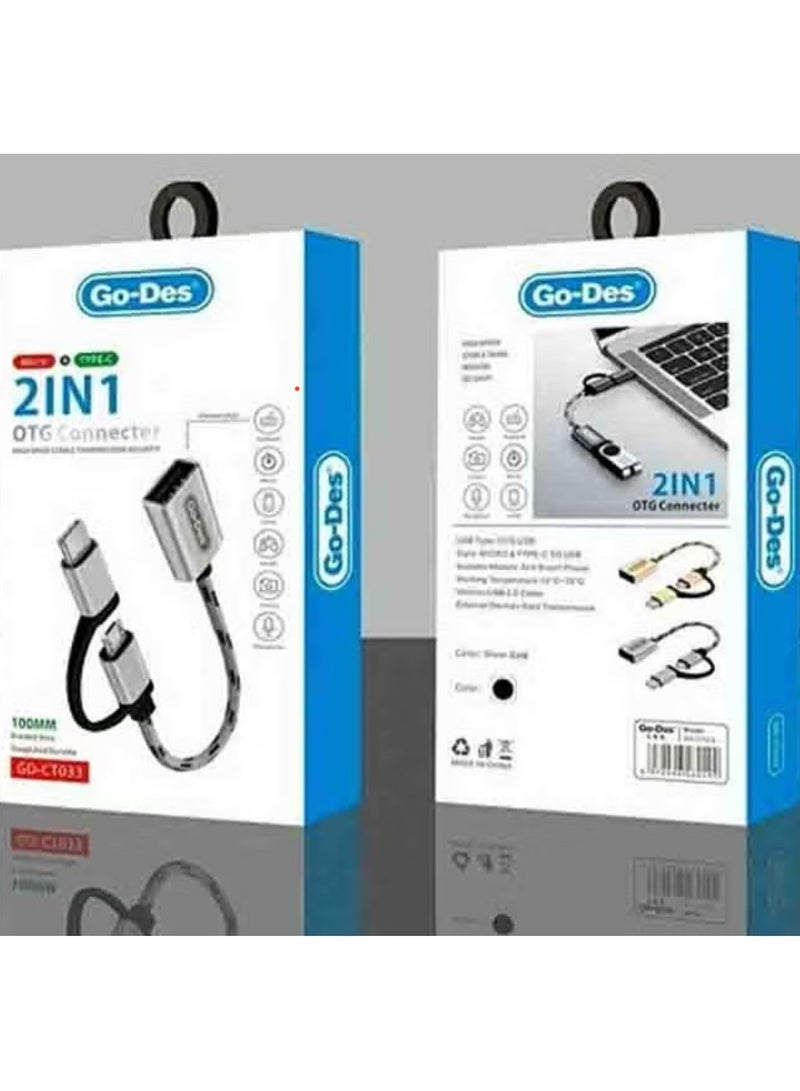 GO-DES 2 IN 1 OTG CONNECTOR Micro + Type C GD-CT033 - Image 1