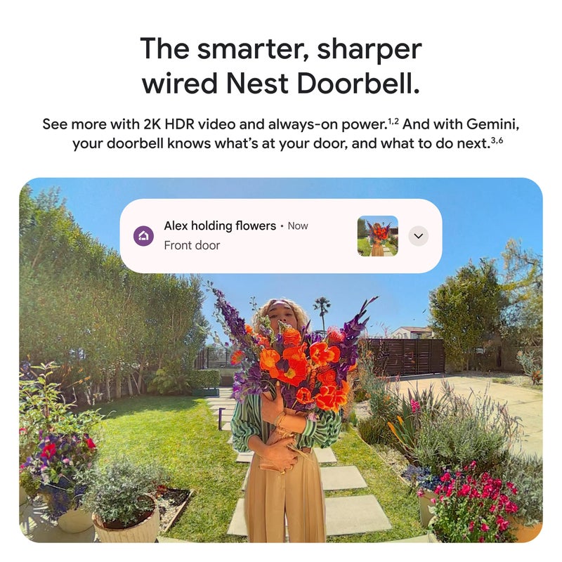Google Nest Doorbell (Wired, 3rd Gen) - 2K Video and Gemini, Live View, Night Vision, 2-Way Audio - Works with Google Home - 2025 Model - Snow - Image 2