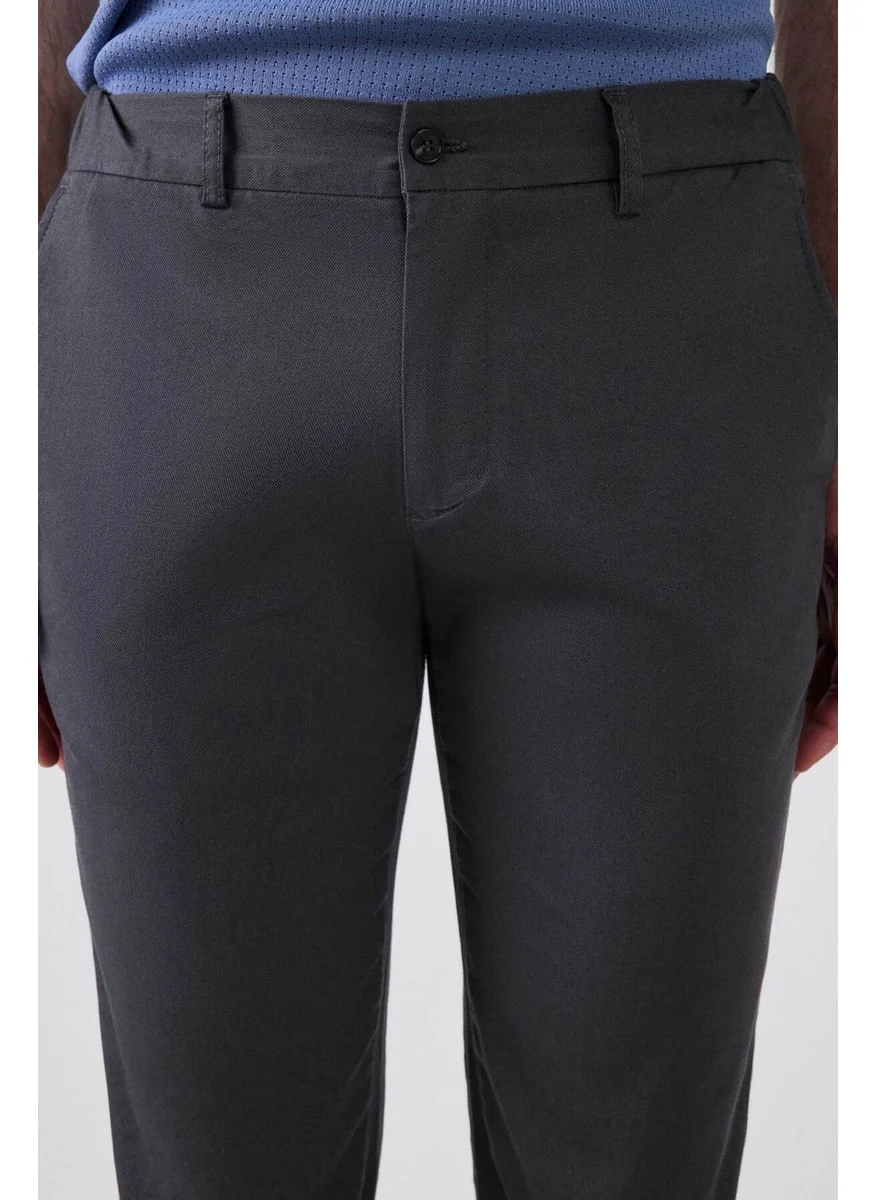 D'S DAMAT Slim Fit Anthracite Dobby Side Waist Elastic Flexible Lycra Side Pocket Chino Trousers 2HCC3ORT20001