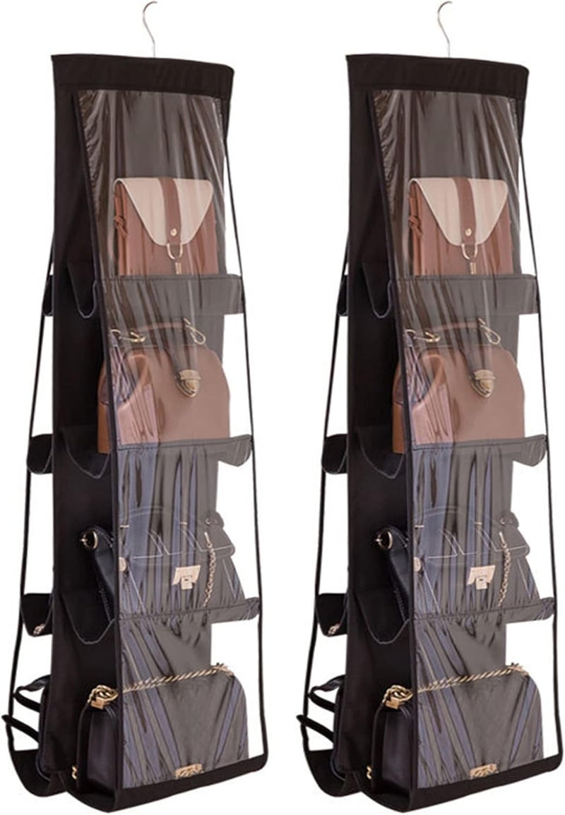 AARainbow 2 Packs Hanging Handbag Purse Organizer, Purse Bag Organizer Storage, 8 Pockets Hanging Bag Organizer for Closet Rack, Wardrobe Closet Space Saving Purses Holder, 41L*13.5W (B, 2 Black) - Image 1
