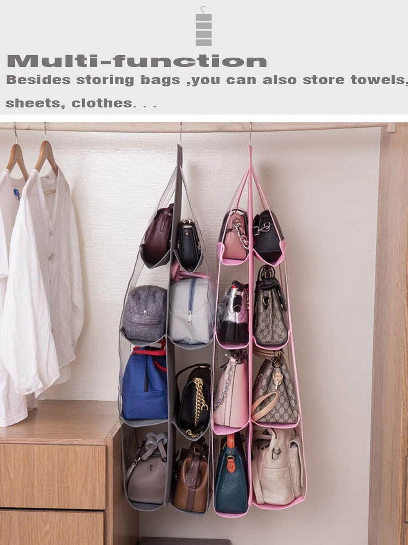 AARainbow 2 Packs Hanging Handbag Purse Organizer, Purse Bag Organizer Storage, 8 Pockets Hanging Bag Organizer for Closet Rack, Wardrobe Closet Space Saving Purses Holder, 41L*13.5W (B, 2 Black) - Image 3