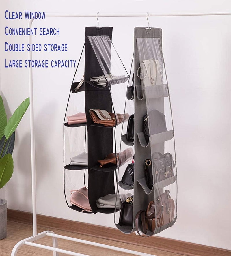AARainbow 2 Packs Hanging Handbag Purse Organizer, Purse Bag Organizer Storage, 8 Pockets Hanging Bag Organizer for Closet Rack, Wardrobe Closet Space Saving Purses Holder, 41L*13.5W (B, 2 Black) - Image 5