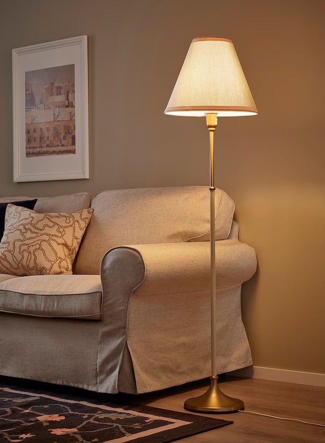 Floor Lamp, Stand Lamp for Living Room with Lamp Shade, Beige Floor Lamps for Bedroom, Brass/Beige, 143cm  - Image 2