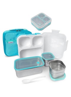 Stainless Steel Bento Lunch Box Set For Adults Kids Insulated Bag Leakproof Metal Compartment Meal Prep Food & Snack Containers For Work Travel School Daycare 24 Oz Baby Blue