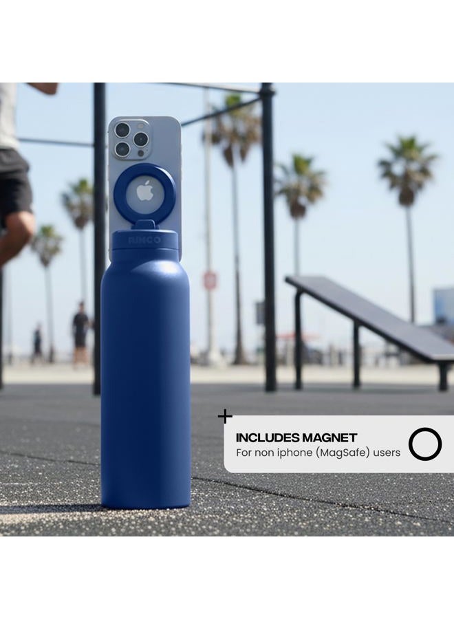 RINGO PRO Water Bottle with Sip Straw Lid | Stainless Steel Hydration Bottle w/Integrated Magnetic Phone Mount, 12Hrs Hot/24Hrs Cold, BPA-Free, Works w/Phones & Tablets - Blue 24Oz / 710ml - Image 3
