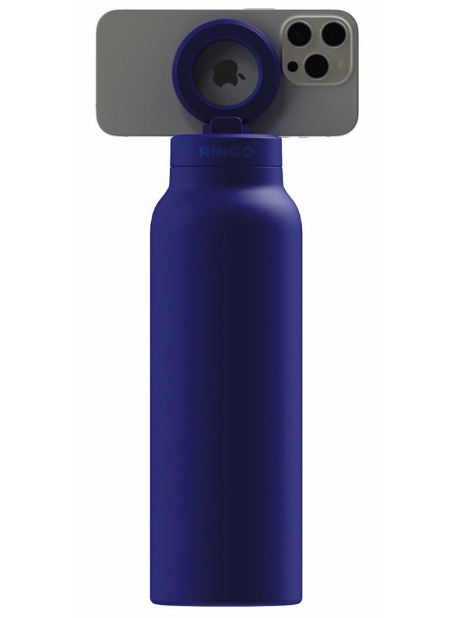 RINGO PRO Water Bottle with Sip Straw Lid | Stainless Steel Hydration Bottle w/Integrated Magnetic Phone Mount, 12Hrs Hot/24Hrs Cold, BPA-Free, Works w/Phones & Tablets - Blue 24Oz / 710ml - Image 4
