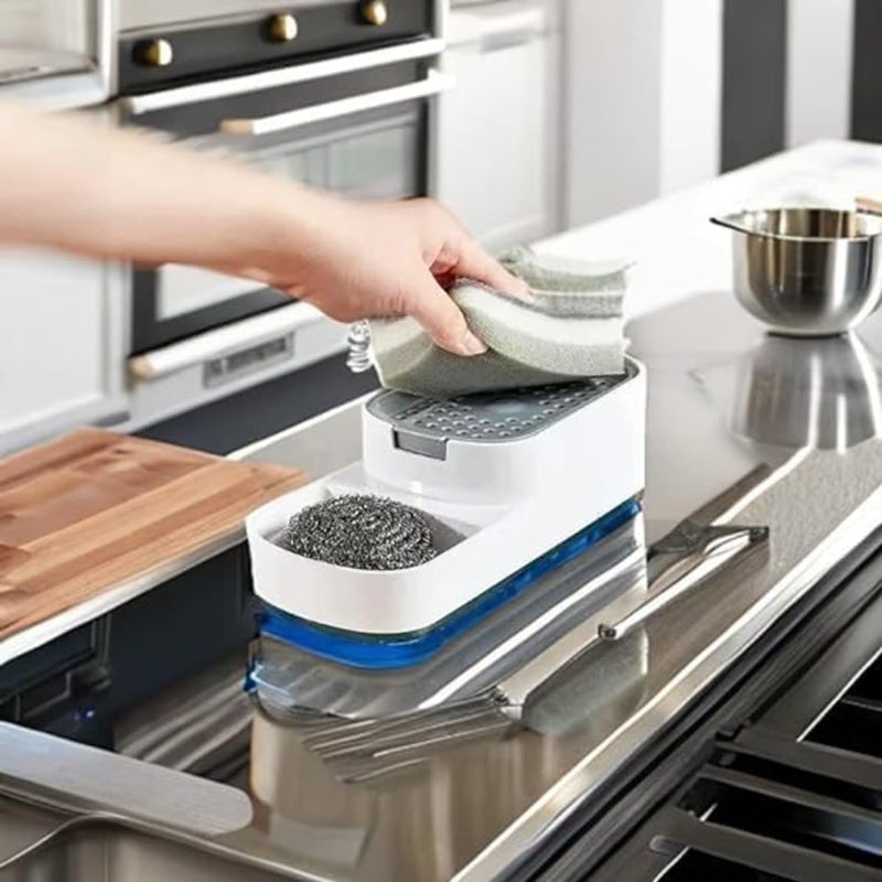 EXOFLY Dish Soap Dispenser for Kitchen Sink with Sponge Holder,Leak-Proof Soap Dispenser, 3 in 1 Liquid Soap Dispenser for Sink Countertop Home Organizer Soap Pump Dispenser - Image 3