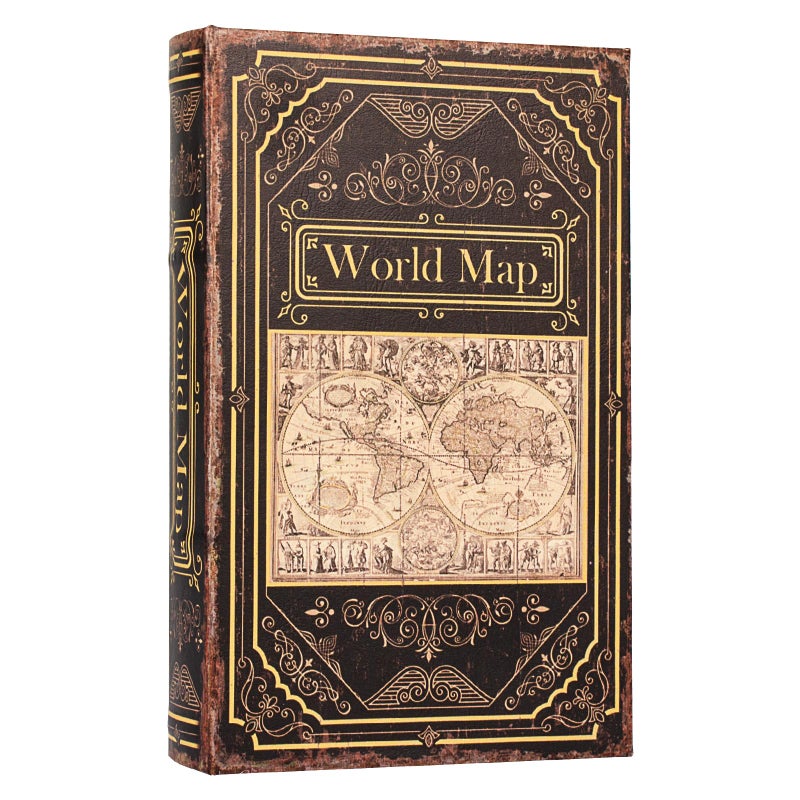DROFELY Fake Book Box Vintage Style,Decorative Book Storage Box Retro Map Pattern Wooden Box to Store Postcard,Photos,Jewelry,Remotes,Sundries 1-01 - Image 1