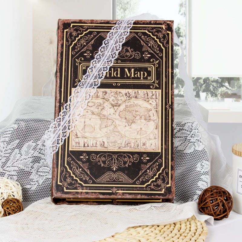 DROFELY Fake Book Box Vintage Style,Decorative Book Storage Box Retro Map Pattern Wooden Box to Store Postcard,Photos,Jewelry,Remotes,Sundries 1-01 - Image 3