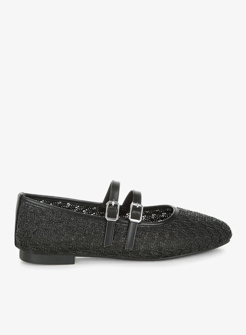 London Rag Women's Pin Buckle Strapped Ballerinas in Black