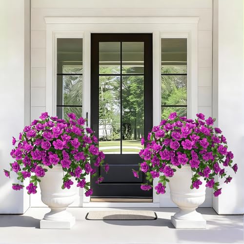 Dolicer Artificial Flowers for Outdoors, 2 Bundles UV Resistant Fake Purple Artificial Outdoor Plants Look Real for Outside Front Faux Door Porch Patio Balcony Decor - Image 2