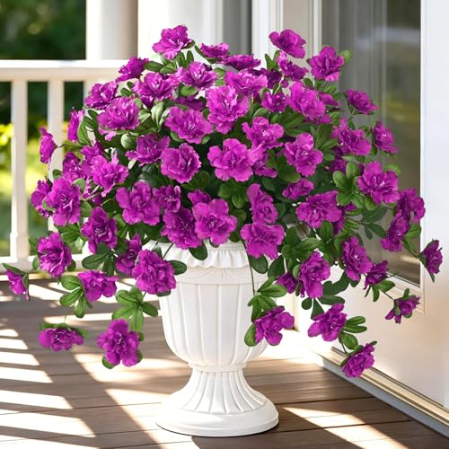 Dolicer Artificial Flowers for Outdoors, 2 Bundles UV Resistant Fake Purple Artificial Outdoor Plants Look Real for Outside Front Faux Door Porch Patio Balcony Decor - Image 1