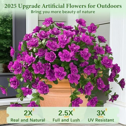Dolicer Artificial Flowers for Outdoors, 2 Bundles UV Resistant Fake Purple Artificial Outdoor Plants Look Real for Outside Front Faux Door Porch Patio Balcony Decor - Image 3