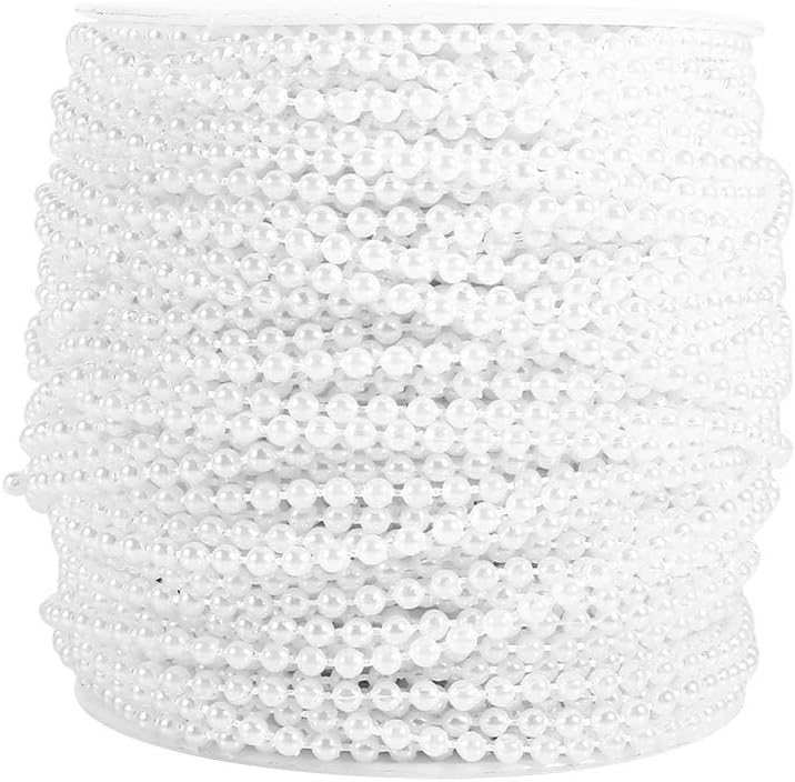 Haofy Pearl String 50m Roll 3mm Pearl Beads Strand with Fishing Line for Wedding Decor DIY Crafts Centerpieces Bouquet Backdrop (White) - Image 1
