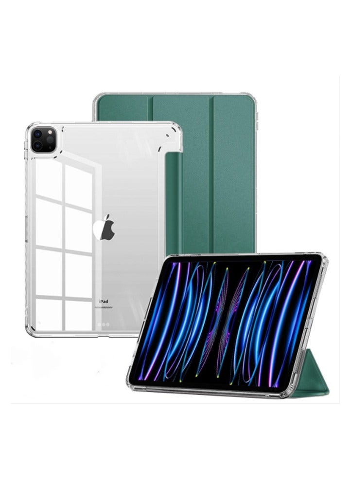 eGreen99 for iPad Air 13 inch (2024 6th M2 / 2025 7th M3 / 2026 8th M4) / ipad Pro 12.9 inch (22/21/20/18) Case Cover,Transparent Airbag For Anti Drop, Tablet Protective Cover, Triple Fold Multi Angle Design, Automatic Wake-up/sleep, Soft Leather,Dark Green - Image 1