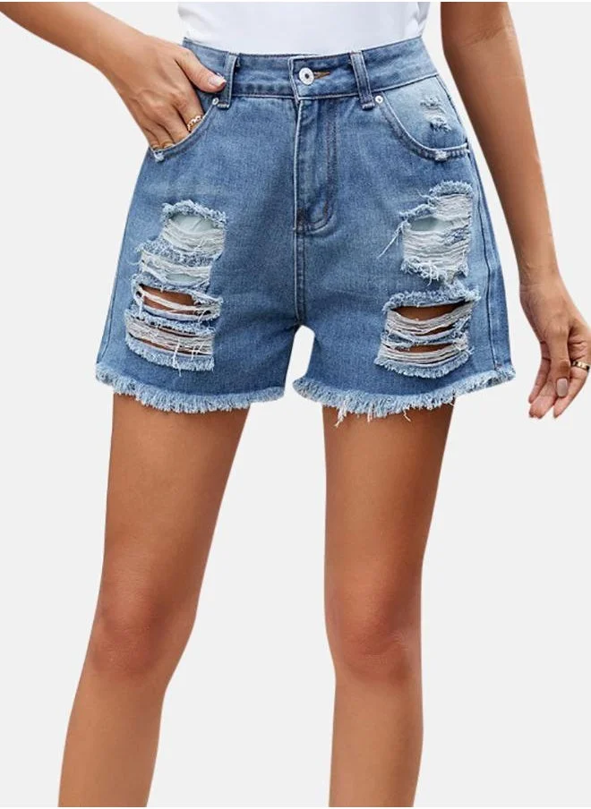 YUNIQEE Blue Solid Denim Shorts