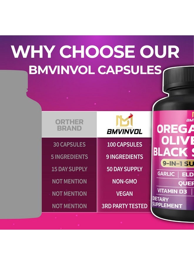 BMVINVOL BMVINVOL Oregano Garlic Olive Leaf Black Seed + 5 More - Immune Support & Digestive Health Supplement for Women and Men - 100 Capsules - Image 5