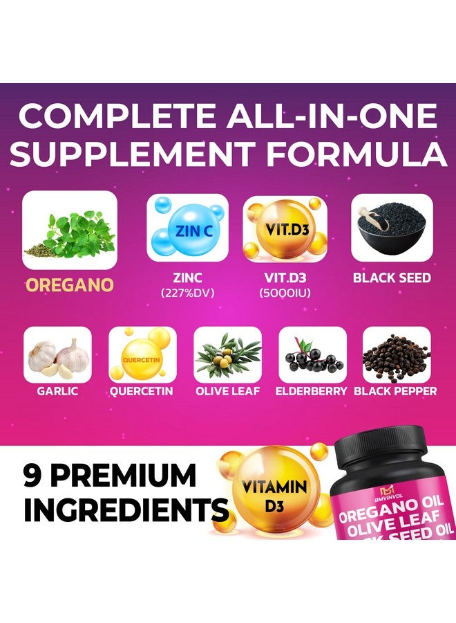 BMVINVOL BMVINVOL Oregano Garlic Olive Leaf Black Seed + 5 More - Immune Support & Digestive Health Supplement for Women and Men - 100 Capsules - Image 3