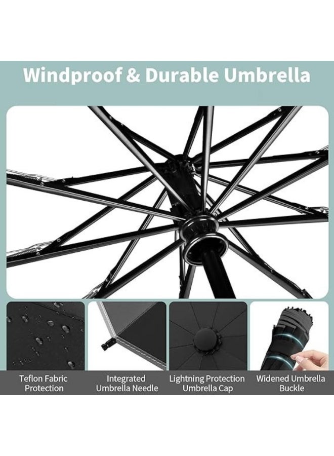 ماكدو مظلة سفر مقلوبة، مظلات أوتوماتيكية للشمس والمطر | محمولة - مقاومة للرياح - أشعة الشمس فوق البنفسجية | مظلة قابلة للطي بـ 24 ضلعًا مزدوجًا لحقيبة الظهر - Image 4