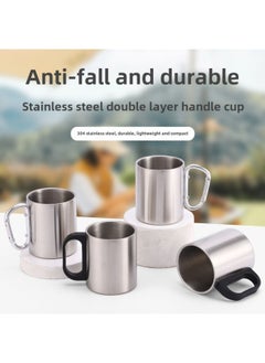 Generic Stainless Steel Double-layer Water Cup Mountaineering Cup Portable Outdoor Sports Cup Camping Portable Cup Mug-Colour:304 Stainless Steel Plastic Handle-Capacity:220ml  - Image 2