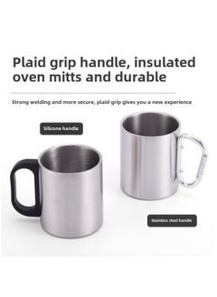 Generic Stainless Steel Double-layer Water Cup Mountaineering Cup Portable Outdoor Sports Cup Camping Portable Cup Mug-Colour:304 Stainless Steel Plastic Handle-Capacity:220ml  - Image 4