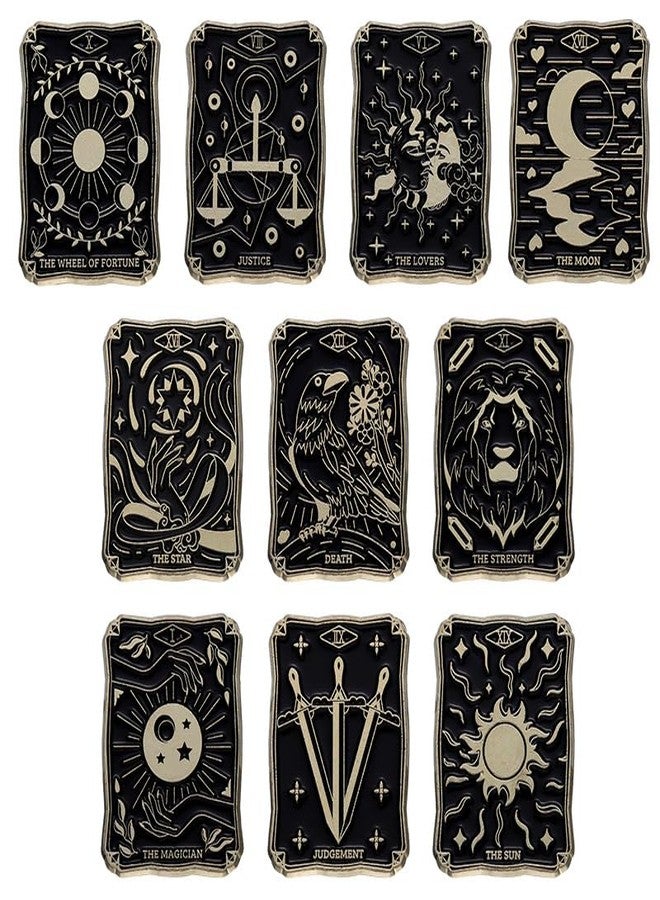 ROFARSO Talismanic Tarot Enamel Lapel Pin Set Black and Gold Pin, Accessory for Backpacks Clothing Bags Hats Shirts (10piccs pin set) - Image 1