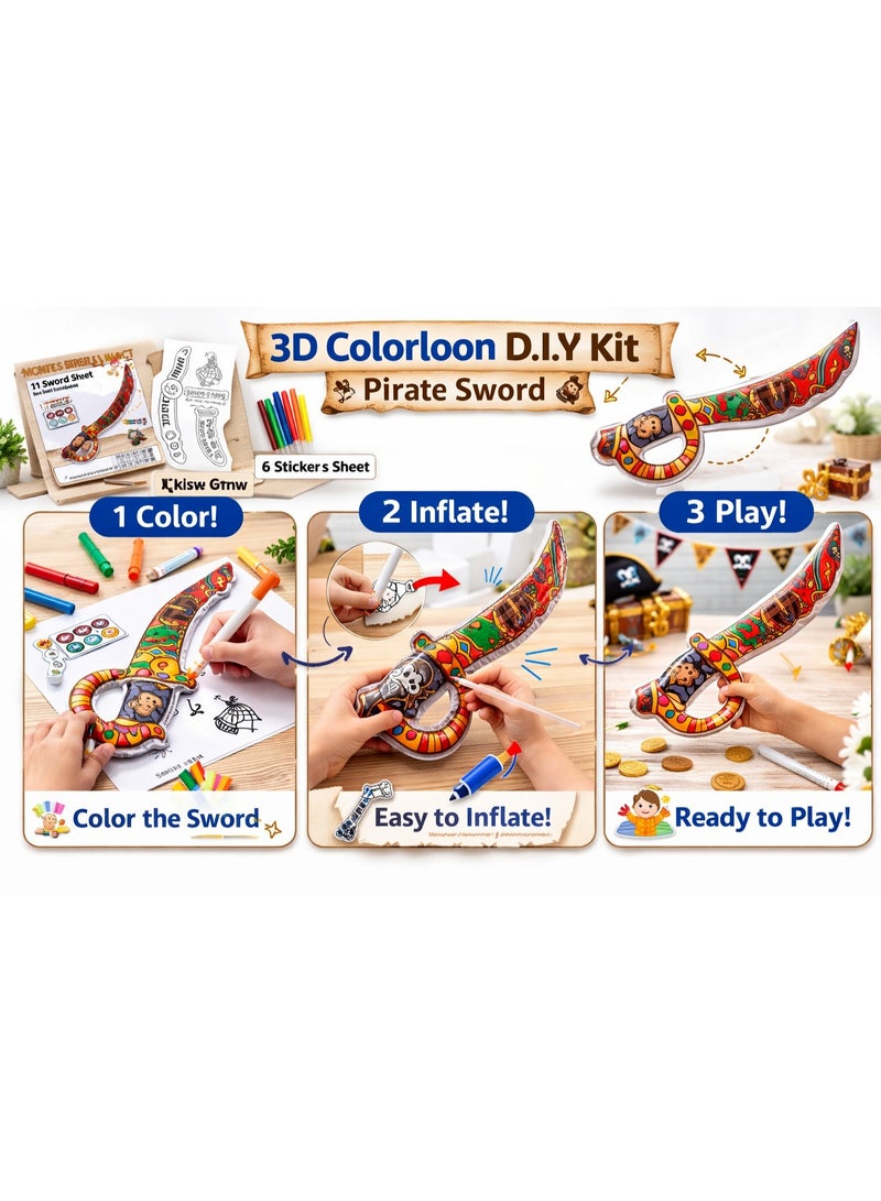 Colorloon 3D DIY Pirate Sword Kit for Kids – Color Your Own Inflatable Paper Sword Craft Activity – Educational Arts & Crafts Toy for Creative Play, Birthday Parties & Return Gifts – Ages 3+ - Image 2