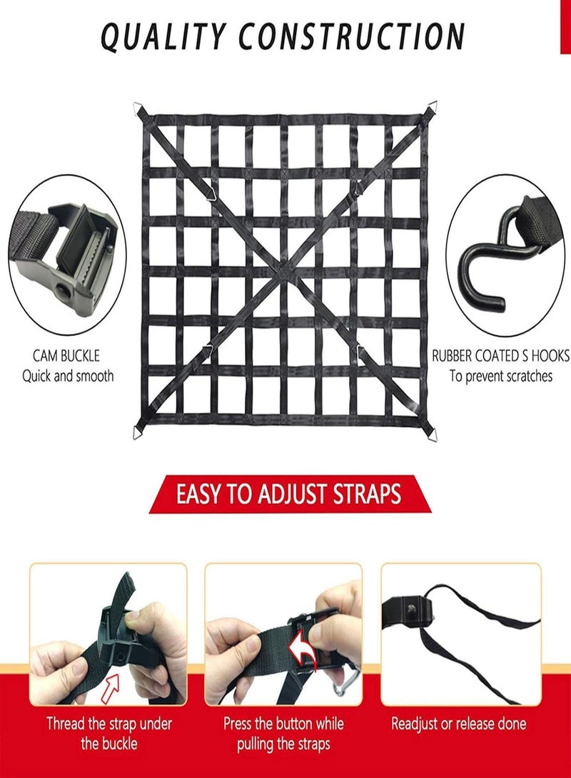 GGOOT Roof Rack Cargo Net | Cargo Net For Trailer | Cargo Net Stretches For Truck Bed, Pickup Bed, Trailer, Trunk, With 4 Fixed Belt Car Organizer Net For Large Loads - Image 5