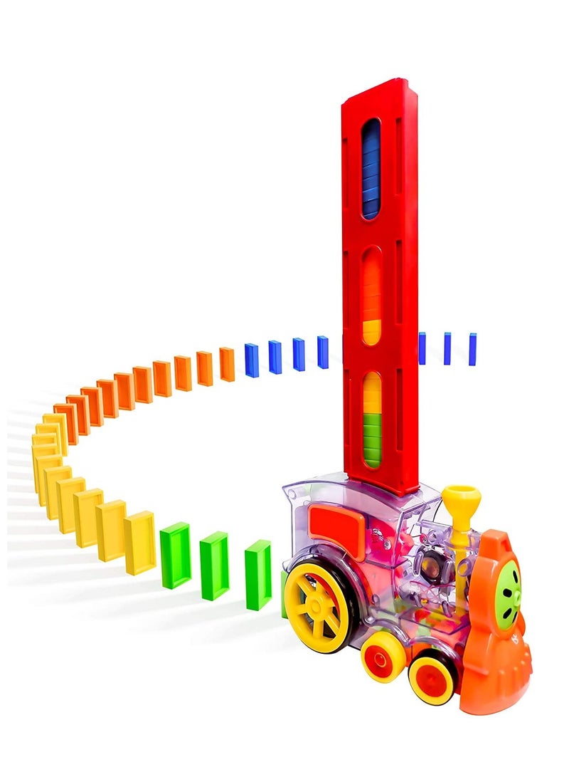 KASTWAVE Domino Train, 80 Pcs Domino Blocks Set Plastic Kids Domino Construction 4 Color Children Creative Toy Game Educational Play - Image 1