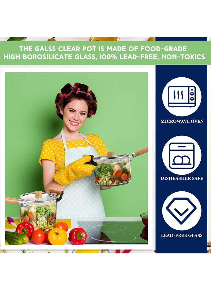 Saucepan 4.5 Liter Cooking Saucepan with Lid and Double Wooden Handle Glass Saucepan with Cover, Borosilicate Glass Cookware - Image 4