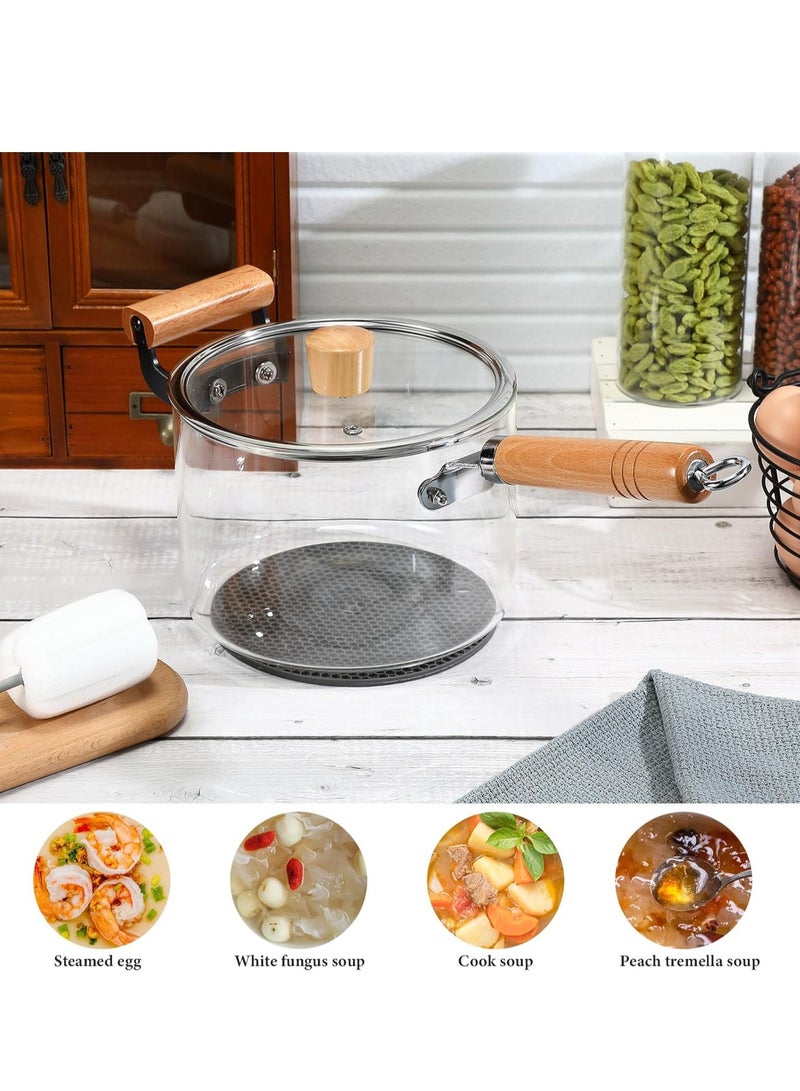 Saucepan 4.5 Liter Cooking Saucepan with Lid and Double Wooden Handle Glass Saucepan with Cover, Borosilicate Glass Cookware - Image 5