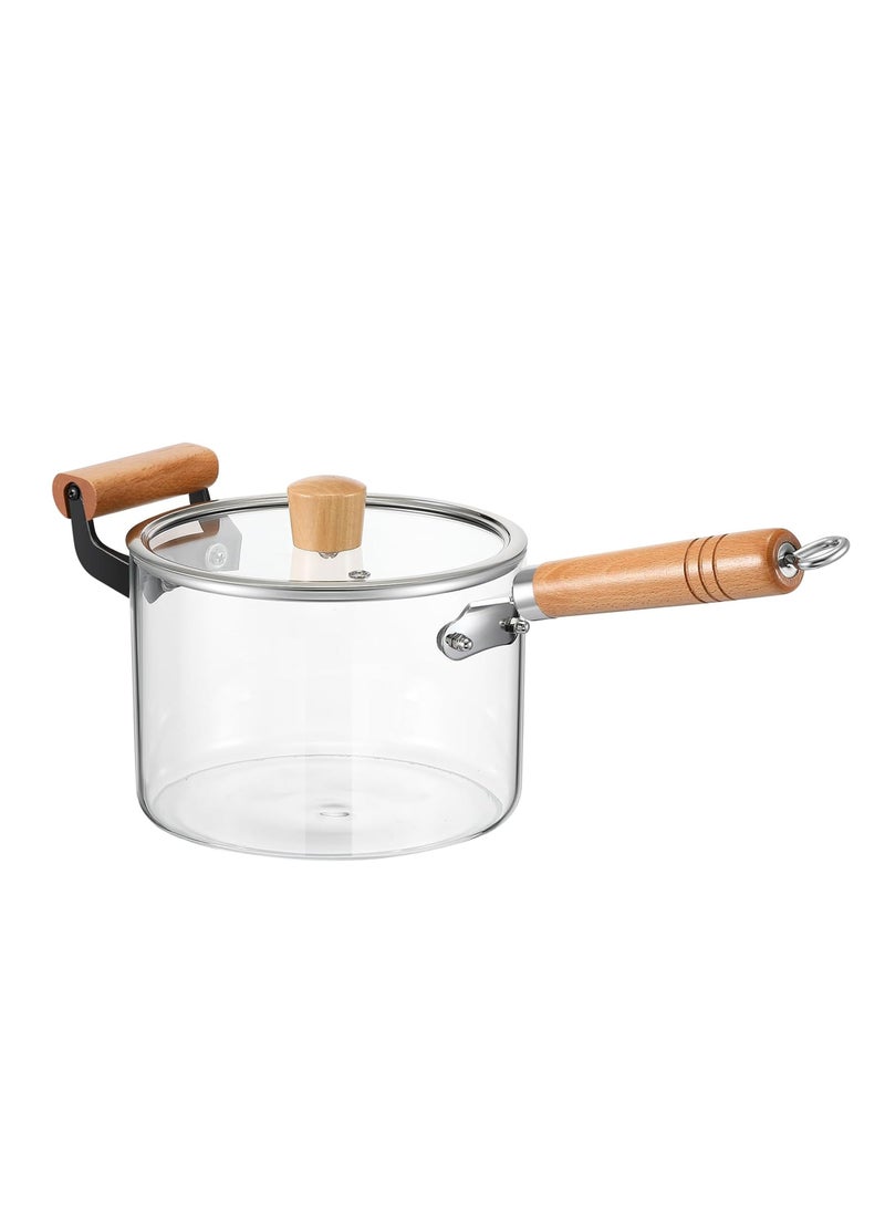 Saucepan 4.5 Liter Cooking Saucepan with Lid and Double Wooden Handle Glass Saucepan with Cover, Borosilicate Glass Cookware - Image 1