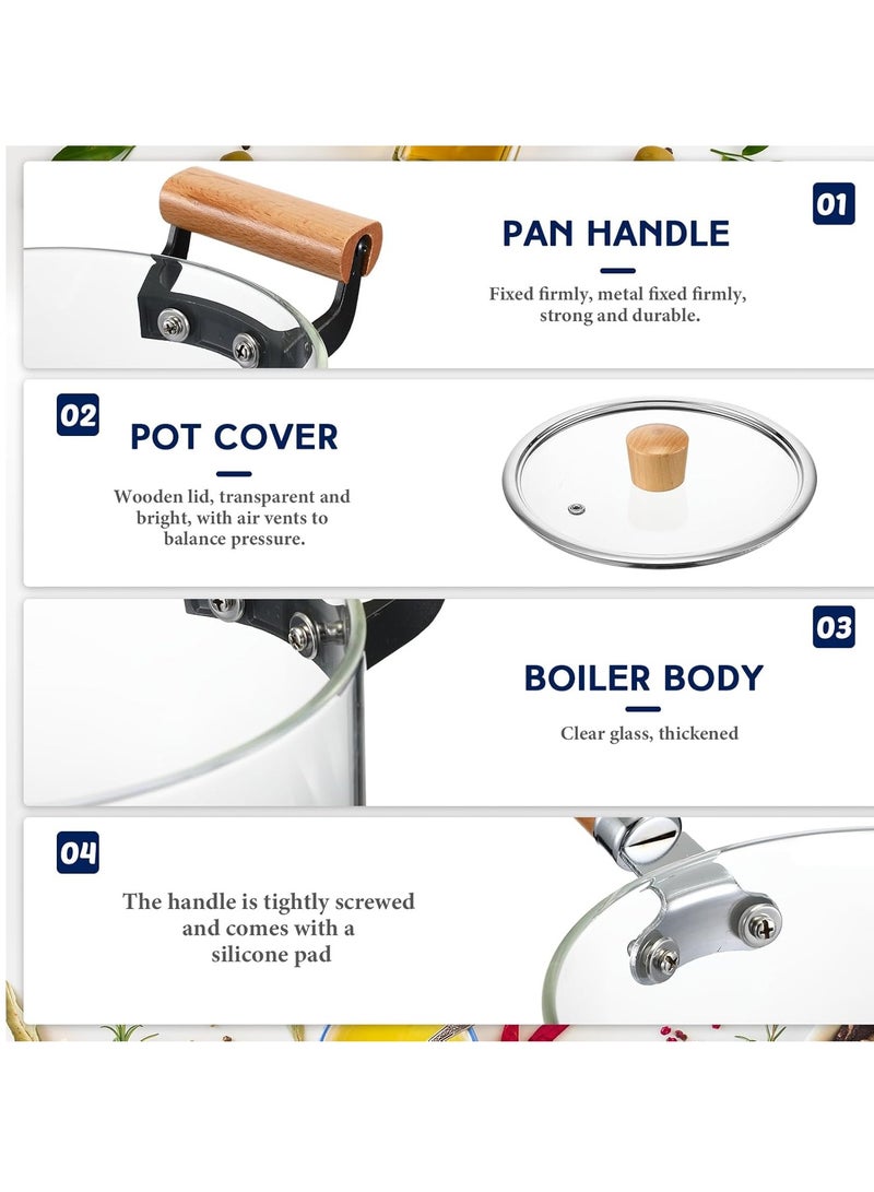 Saucepan 4.5 Liter Cooking Saucepan with Lid and Double Wooden Handle Glass Saucepan with Cover, Borosilicate Glass Cookware - Image 2