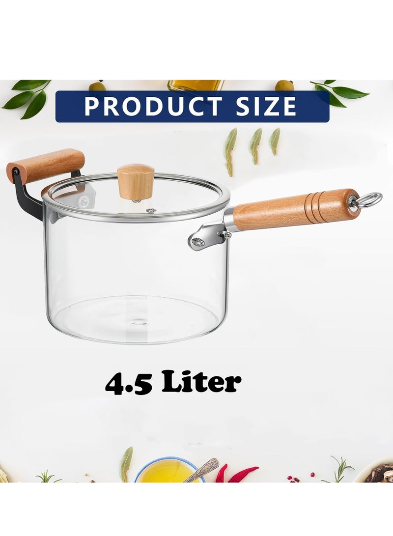Saucepan 4.5 Liter Cooking Saucepan with Lid and Double Wooden Handle Glass Saucepan with Cover, Borosilicate Glass Cookware - Image 3