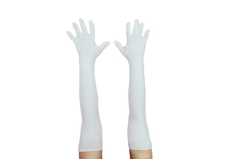 MUKHAKSH (Pack of 1 Pair = 2 Gloves Unisex Men Women Boys Girls Pure Cotton White Skin Full Arm Sleeves Gloves for Bikes Scooter Scooty Trekking Jogging at Beach for sports - Image 1