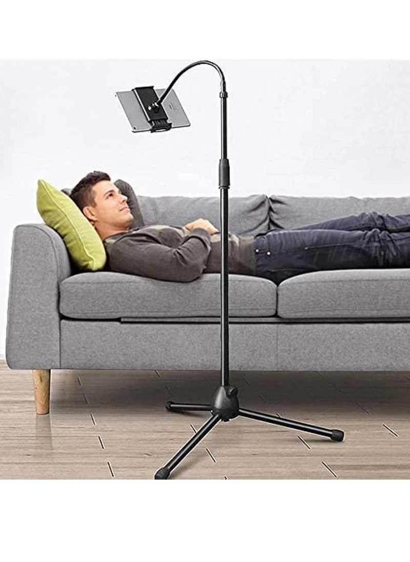 Generic Tripod Stand Holder, Adjustable 360° Swivel Phone Pad Lazy Stand Holder Bracket Floor Rack, Black, for 3.5-10.5 Inch Tablet Phone, IPad  - Image 2