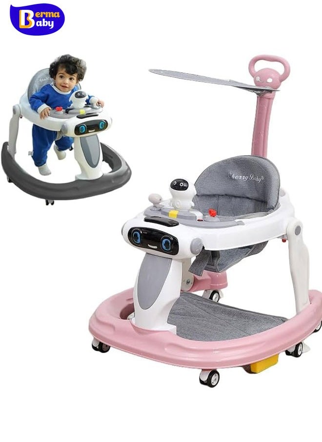 Berma Baby Baby Walker  Baby Rocking Stroller Car with Removable Footrest Feeding Tray Music Toys Tray with Width & Height Adjustable Seat for Baby Learning to Walk  - Image 1