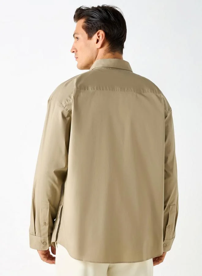 Iconic Iconic Solid Slim Fit Shirt with Pocket and Long Sleeves
