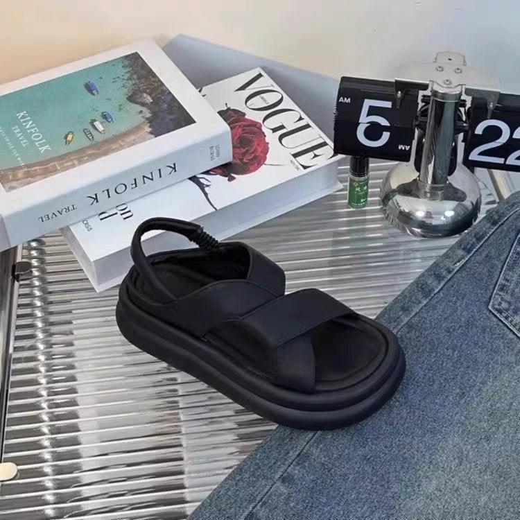 Internet-famous Hot Sandals Womens 2025 Summer New Arrival Elasiac Casual All-match Thick-soled Sandals Womens Beach Shoes Black - Image 3
