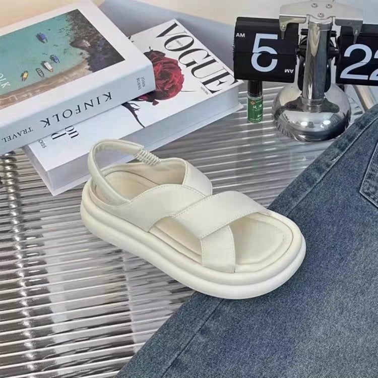 Internet-famous Hot Sandals Womens 2025 Summer New Arrival Elasiac Casual All-match Thick-soled Sandals Womens Beach Shoes Black - Image 4