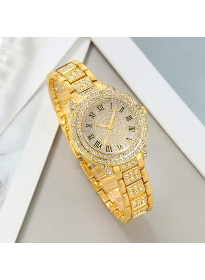 My Souq Women's Watch Set with Necklace, Earrings, Ring & Bracelet - Complete Accessories Set - Gold Tone - Image 2