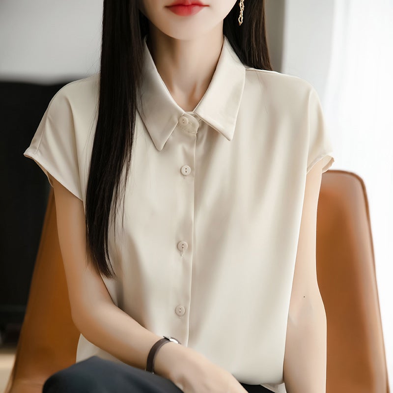 Silk Satin 25 Spring And Women'S Polo Collar Short Fashion T-Shirt Thin Base Shirt Age-Reducing Short Sleeve - Image 5