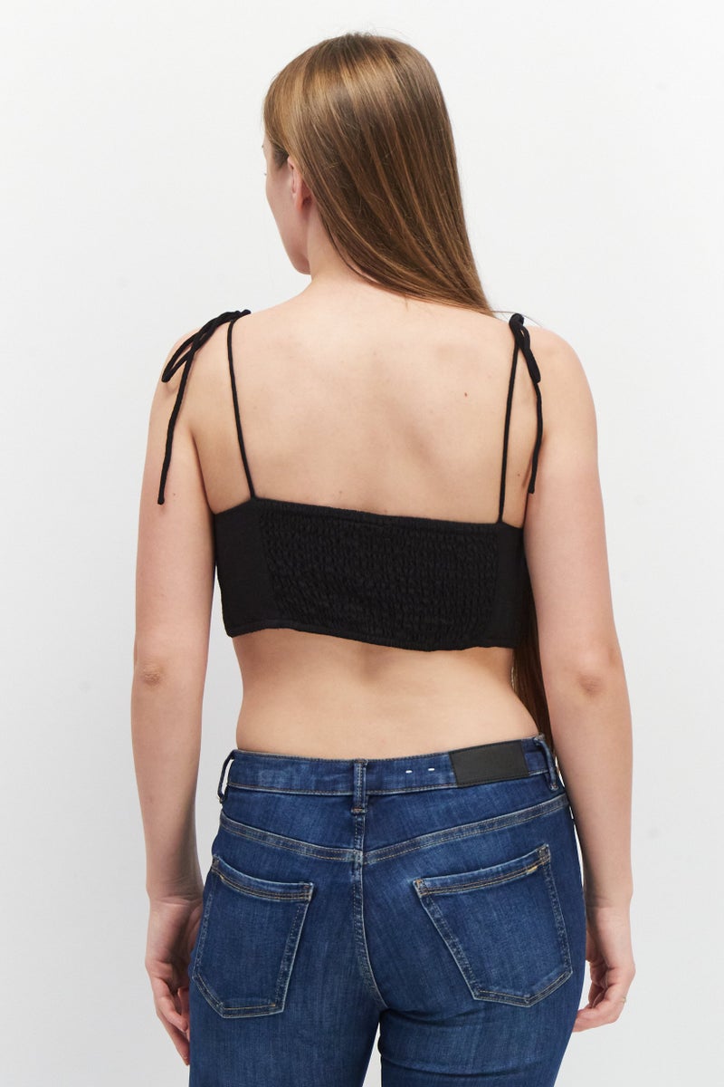 Asos Design Women Tie Neck Sleeveless Plain Crop Top, Black - Image 2