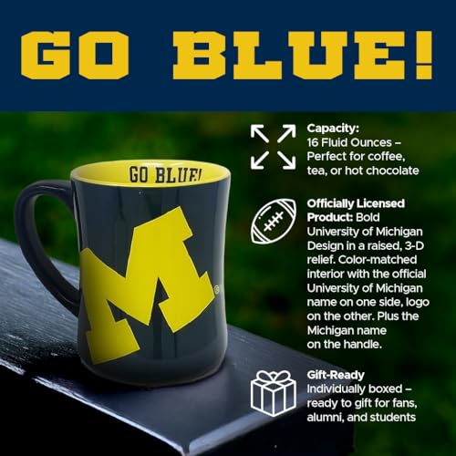 RFSJ Michigan Wolverines Ceramic 16oz Relief Mug – Official 3D Logo Coffee Cup – Handwash Recommended – Individually Boxed - Image 2