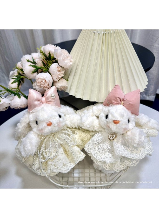 Generic - Ear Rabbit Girl Plush Doll Bag Pendant Wear Creative Hanging Pearl Skirt Doll Gift-Specification:Mesh Love Necklace-pink Keychain - Image 1