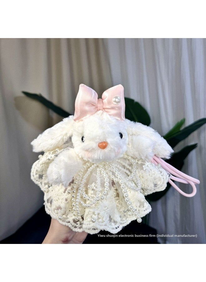 Generic - Ear Rabbit Girl Plush Doll Bag Pendant Wear Creative Hanging Pearl Skirt Doll Gift-Specification:Mesh Love Necklace-pink Keychain - Image 1