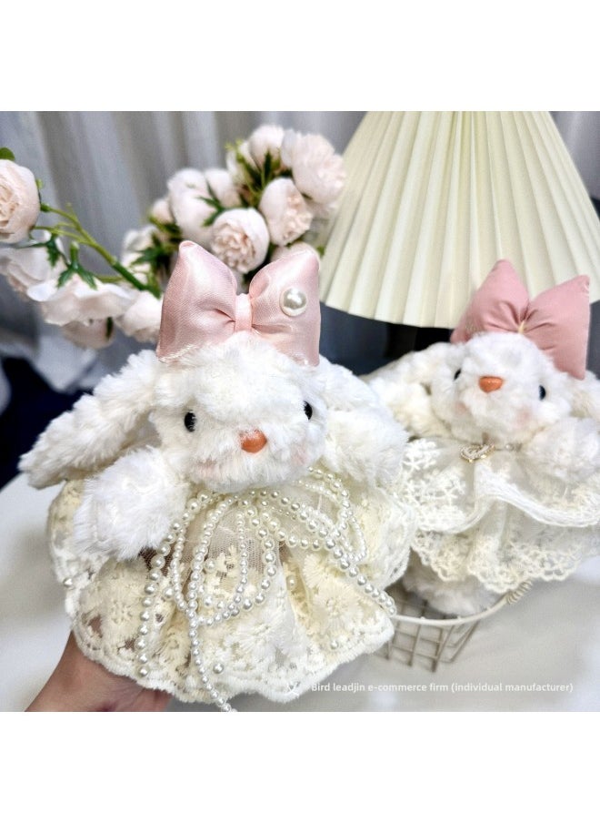 Generic - Ear Rabbit Girl Plush Doll Bag Pendant Wear Creative Hanging Pearl Skirt Doll Gift-Specification:Mesh Love Necklace-pink Keychain - Image 1