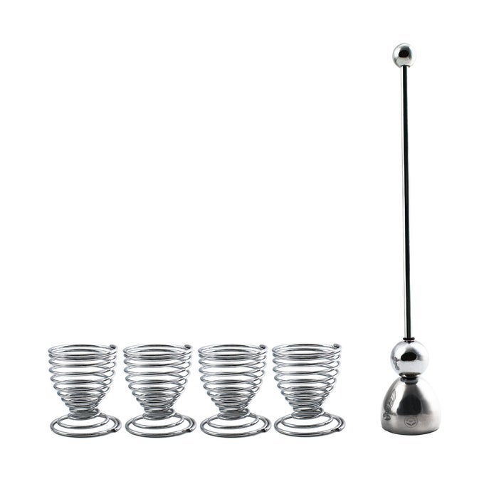 5 PCS 4 SPRING WIRE EGG CUP HOLDERS AND 1 STAINLESS STEEL TOPPER OPENER SET