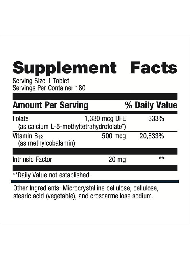 Metagenics - Intrinsi B12-Folate - Nervous System & Heart Health Support* - with Intrinsic Factor for Absorption* - Vitamin B12 & Folate - Methylcobalamin - 180 Tablets - Image 1