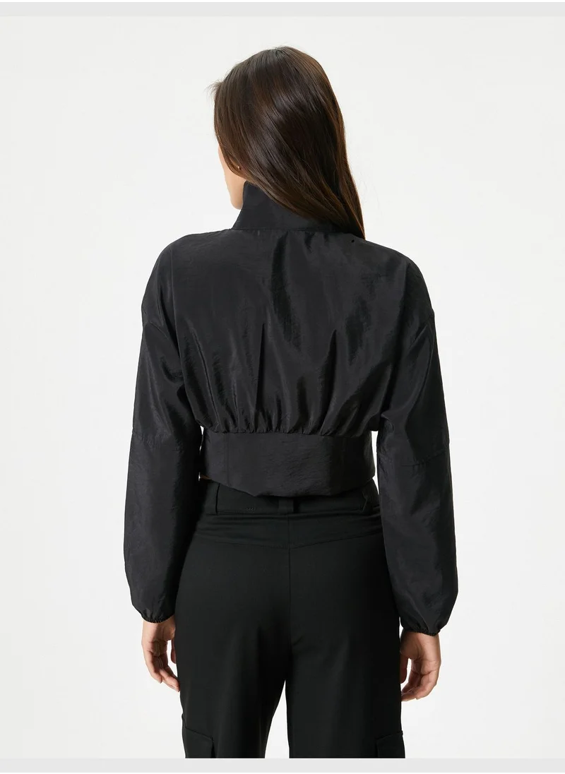KOTON Zipper Detail Crop Bomber Jacket